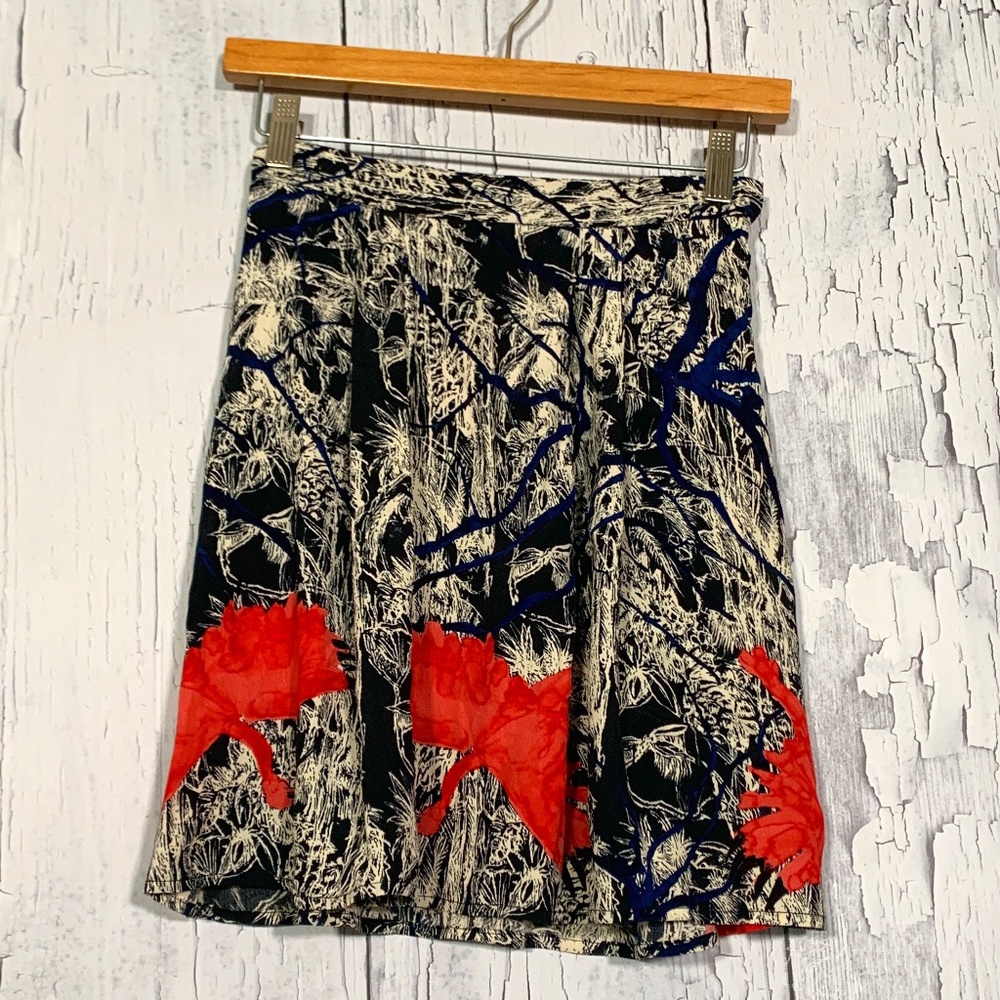 & Other Stories Navy-Red-Cream Print Mini Skirt